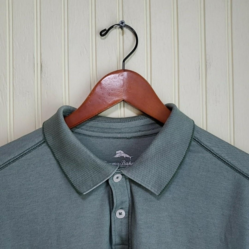 Tommy Bahama Polo Shirt Mens Medium Green Short Sleeve Relaxed Knit Marlin Logo